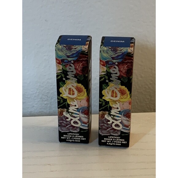 2X Lime Crime Perlees Matte Pearl Lipstick Denim Metallic Blue NEW Set Box - Picture 1 of 6